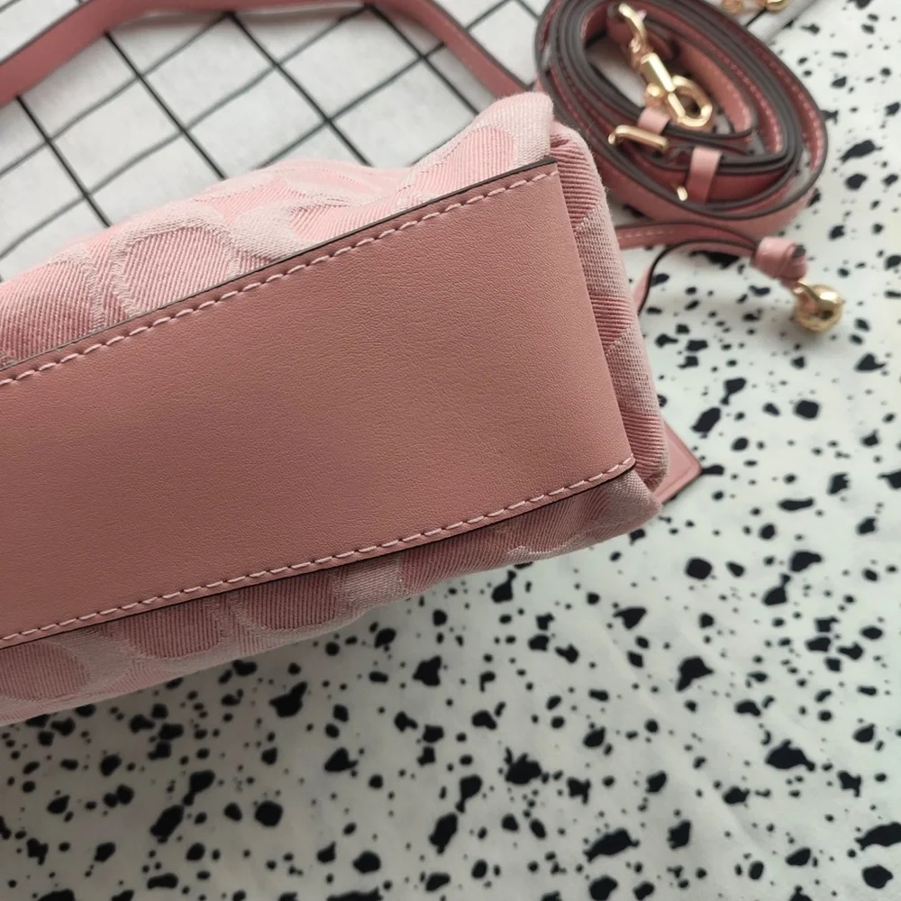 Coach Pink Signature Jacquard Drawstring Shoulder Bag